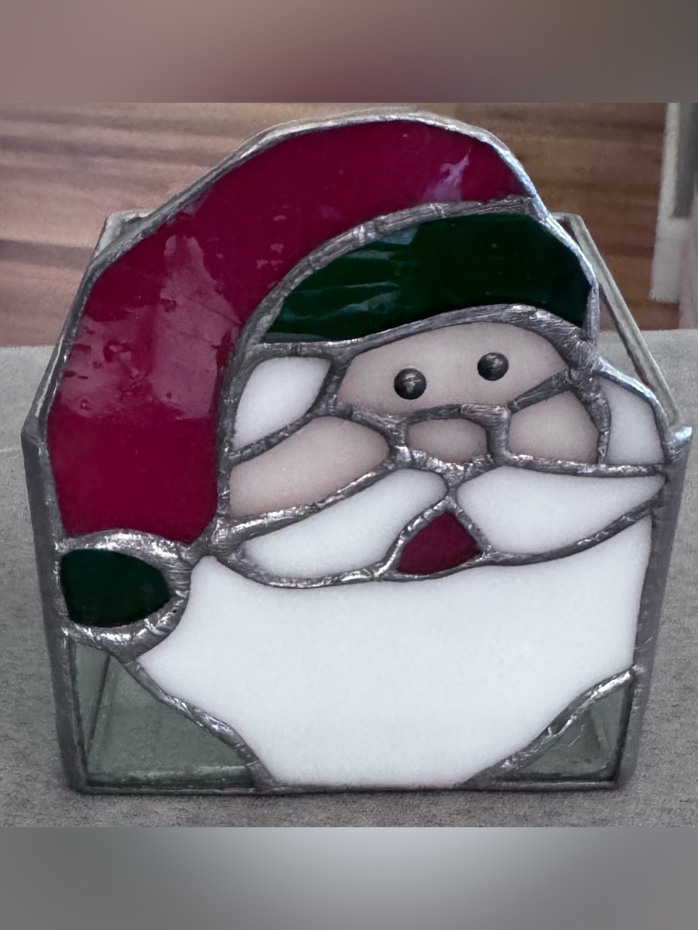 Stained Glass Santa Holiday Accent - Red, Green, White
